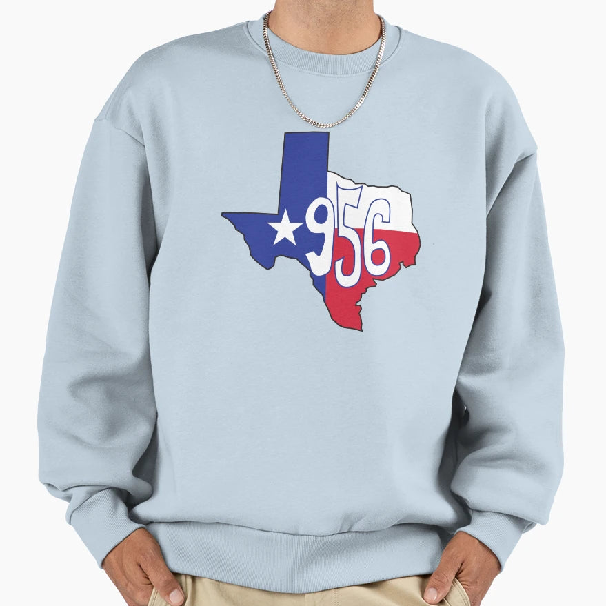 Hand Drawn Texas Flag 956 Area Code Sweatshirt - Trendy Graphic Unisex - T-Shirt, Sweatshirt, Hoodie
