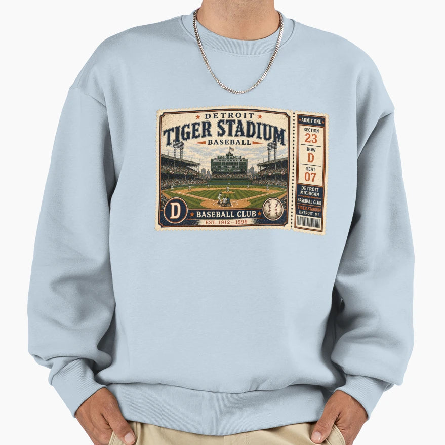 Detroit Baseball Ticket Stub Tiger Sweatshirt - Unique Graphic for Adults - T-Shirt, Sweatshirt, Hoodie