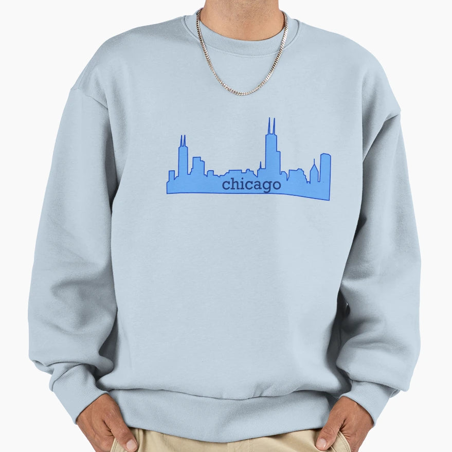 Chicago Skyline Blue Sweatshirt - Custom Art Print Men Women - T-Shirt, Sweatshirt, Hoodie