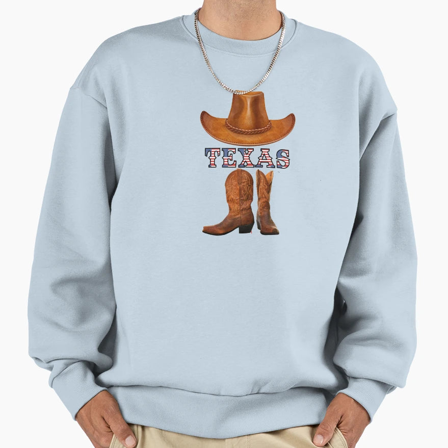 Texas Cowboy Hat Boot Combo Sweatshirt - Unique Graphic Unisex - T-Shirt, Sweatshirt, Hoodie