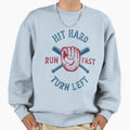 Hit Hard Run Fast Turn Left Baseball T-Shirt - Unique Graphic Unisex - T-Shirt, Sweatshirt, Hoodie
