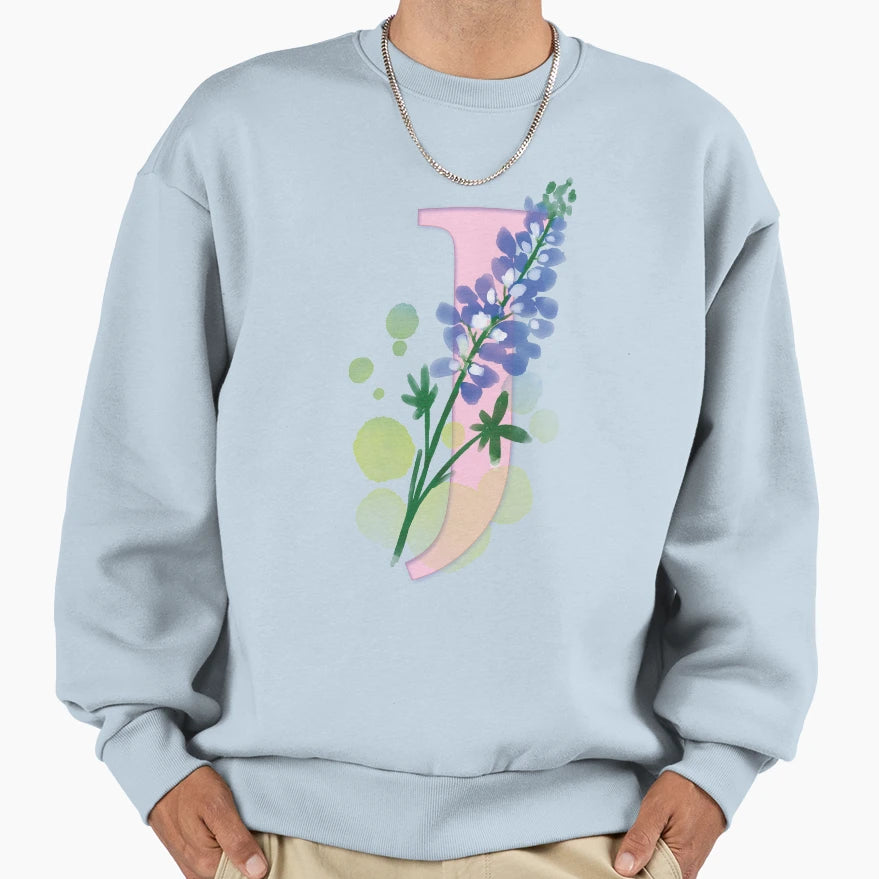 Flowery Letter J Sweatshirt - Minimalist Print for Adults - T-Shirt, Sweatshirt, Hoodie