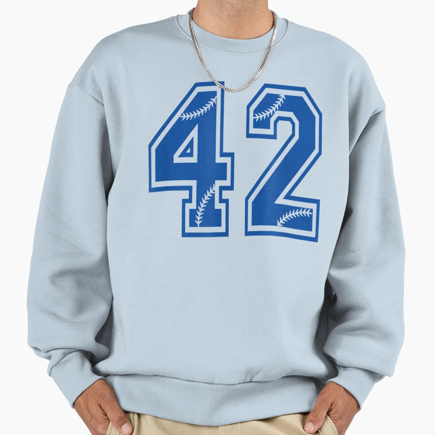 Baseball Number 42 Blue Sports Player Sweatshirt - Graphic Print Men Women - T-Shirt, Sweatshirt, Hoodie