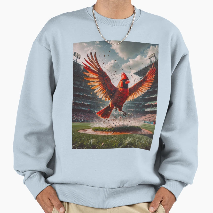 Crimson Power Cardinal Explosion Field Sweatshirt - Minimalist Print Unisex - T-Shirt, Sweatshirt, Hoodie