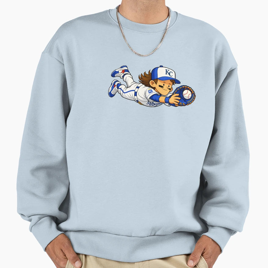 Bobby Witt Jr Fielding Cartoon Art Sweatshirt - Novelty Apparel for Adults - T-Shirt, Sweatshirt, Hoodie