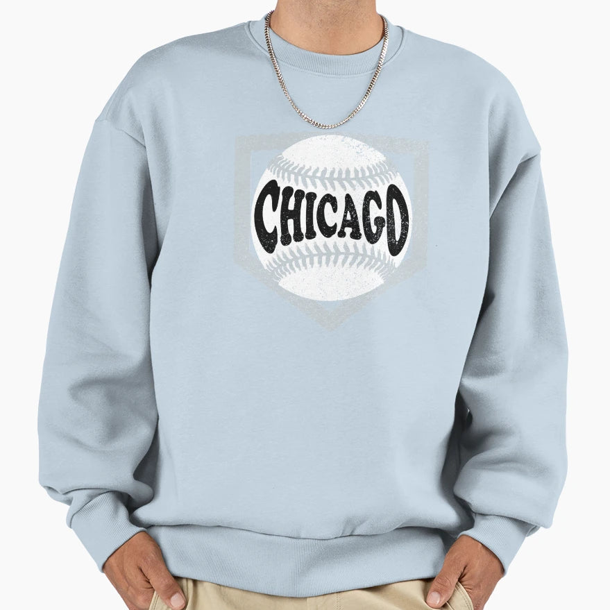 Chicago Baseball And Diamond Black Sweatshirt - Trendy Graphic for Adults - T-Shirt, Sweatshirt, Hoodie