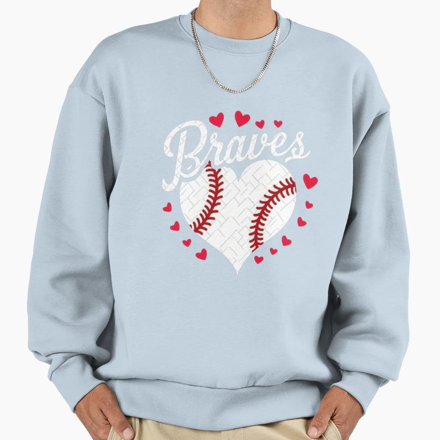 Braves Baseball Heart Sweatshirt - Graphic Print Men Women - T-Shirt, Sweatshirt, Hoodie