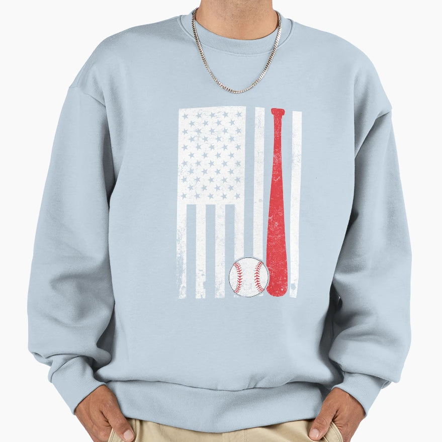 American Baseball Flag Sweatshirt - Casual Everyday Wear for Adults - T-Shirt, Sweatshirt, Hoodie