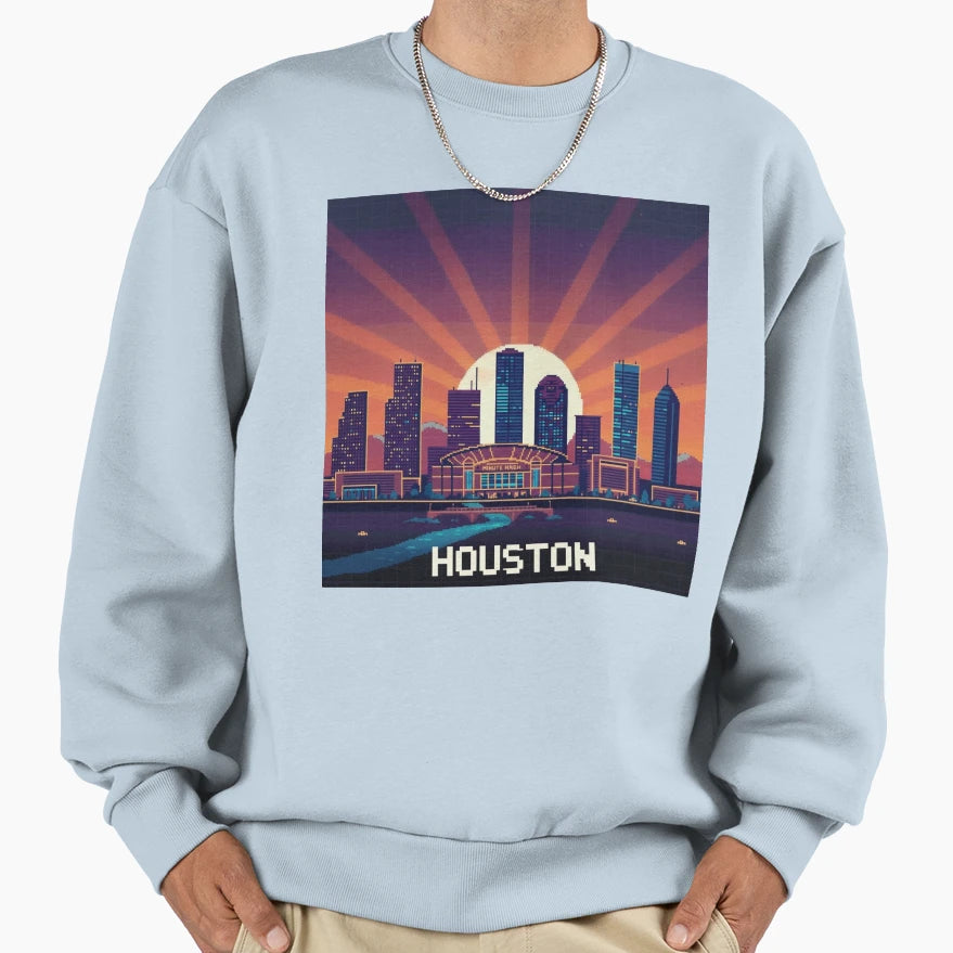 Pixel Art Houston Skyline Sweatshirt - Aesthetic Graphic Unisex - T-Shirt, Sweatshirt, Hoodie