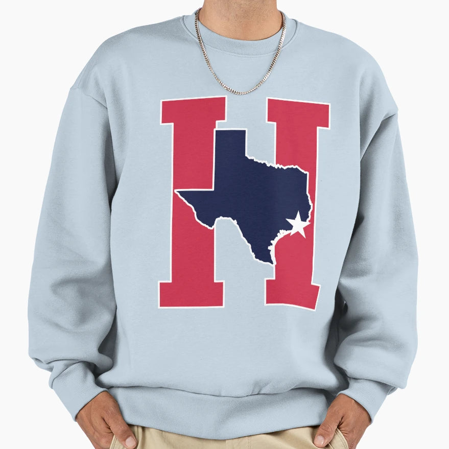 Houston Texas H Town Red Blue Sweatshirt - Trendy Graphic Unisex - T-Shirt, Sweatshirt, Hoodie