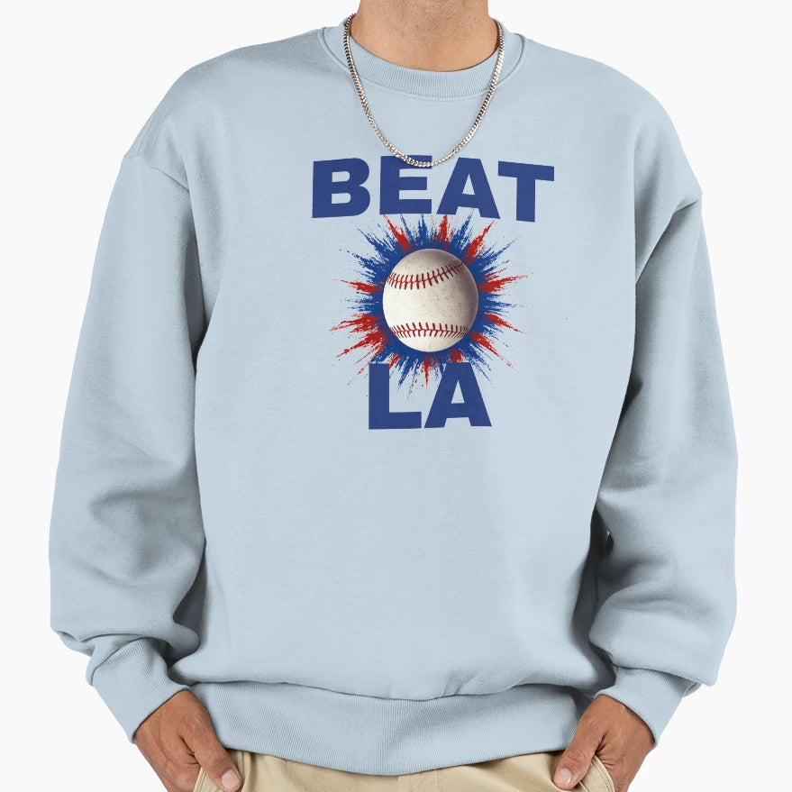Beat La Usa Blue Text Sweatshirt - Trendy Graphic for Adults - T-Shirt, Sweatshirt, Hoodie