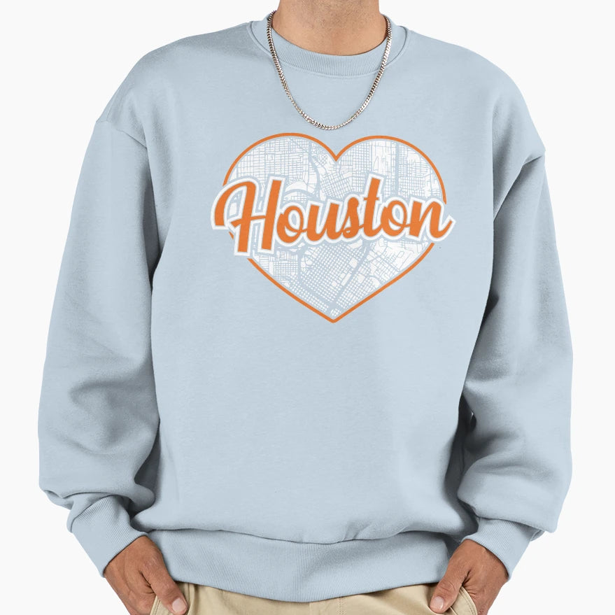 Love Houston Baseball Heart City Map Sweatshirt - Unique Graphic Men Women - T-Shirt, Sweatshirt, Hoodie