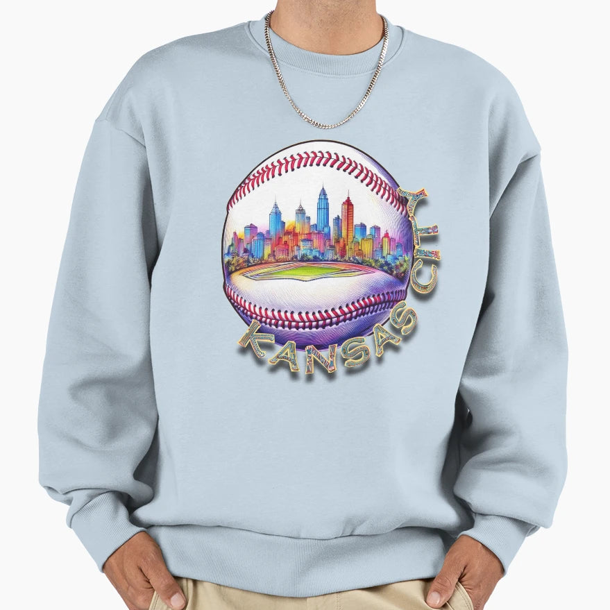 Kansas City Skyline Gameday Baseball Sweatshirt - Fun Novelty Design Unisex - T-Shirt, Sweatshirt, Hoodie