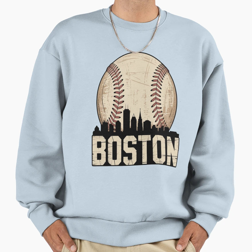 Boston Skyline City Basebal Sweatshirt - Minimalist Print Unisex - T-Shirt, Sweatshirt, Hoodie