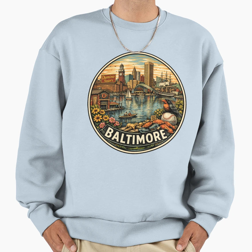 Baltimore Travel Badge Sweatshirt - Trendy Graphic Men Women - T-Shirt, Sweatshirt, Hoodie