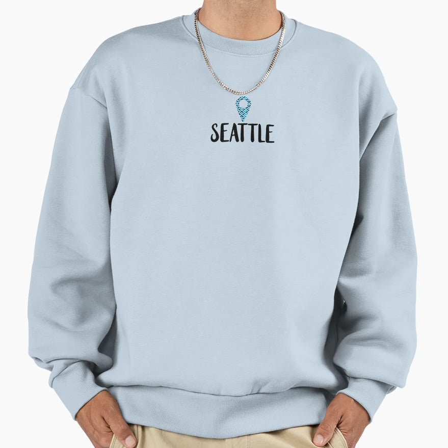Seattle Location Pin Sweatshirt - Trendy Graphic Men Women - T-Shirt, Sweatshirt, Hoodie