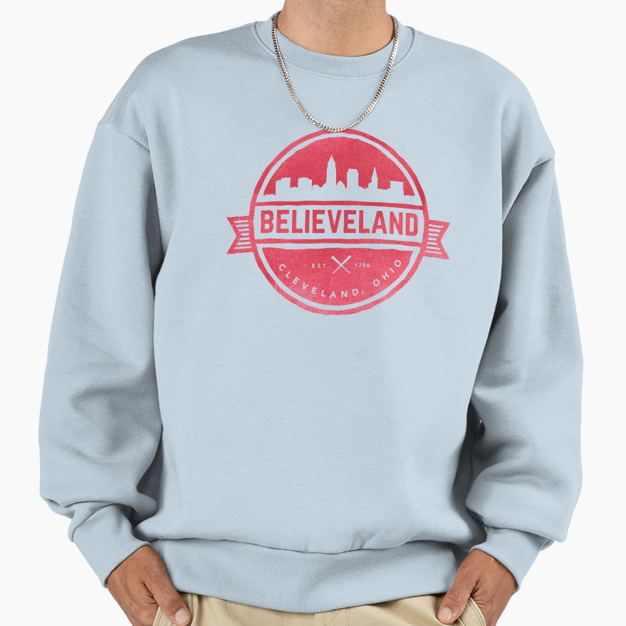 Believeland Red Cleveland Sweatshirt - Casual Everyday Wear Unisex - T-Shirt, Sweatshirt, Hoodie