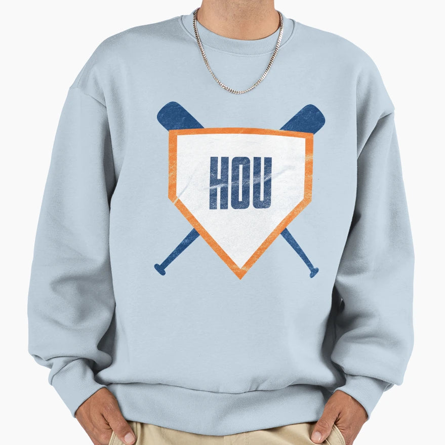 Houston Abbreviation Baseball Home Plate Sweatshirt - Trendy Graphic Unisex - T-Shirt, Sweatshirt, Hoodie