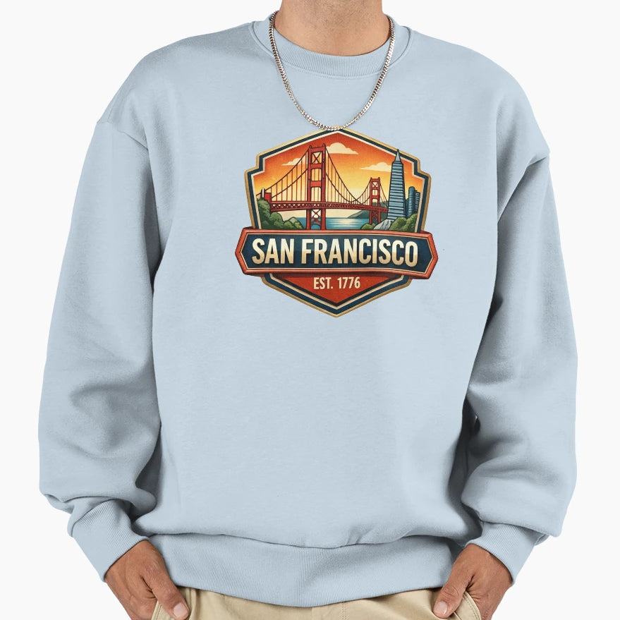 San Francisco Est 1776 Badge Golden Sweatshirt - Unique Graphic for Adults - T-Shirt, Sweatshirt, Hoodie