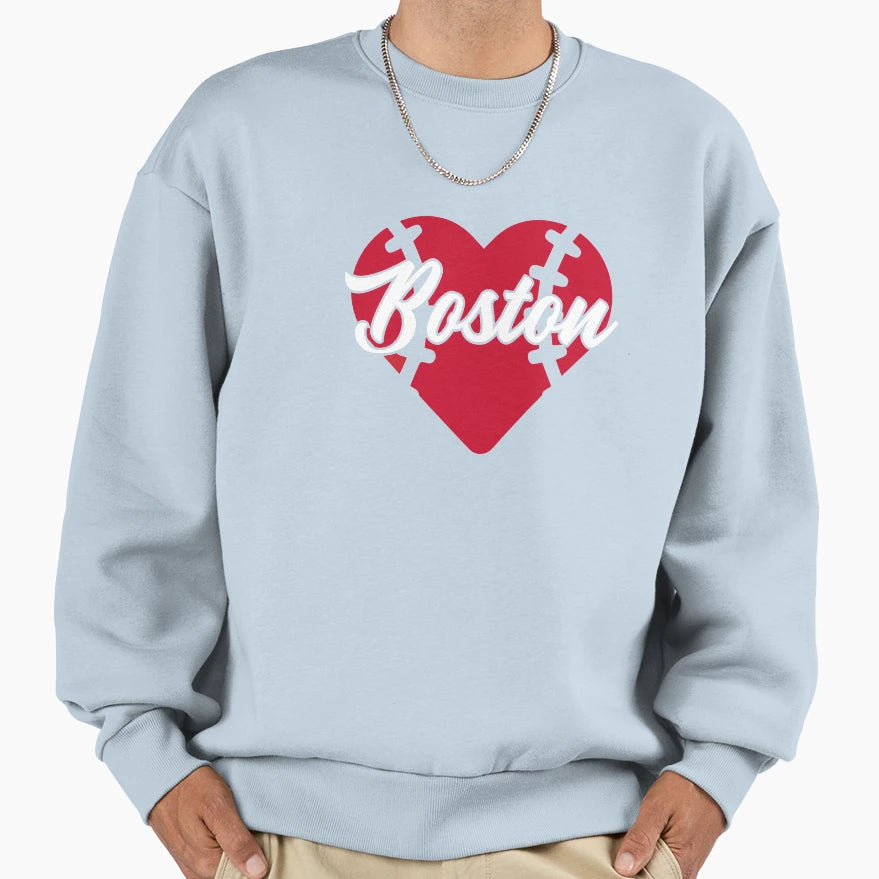 I Love Boston Baseball Heart Script Sweatshirt - Streetwear Style Unisex - T-Shirt, Sweatshirt, Hoodie