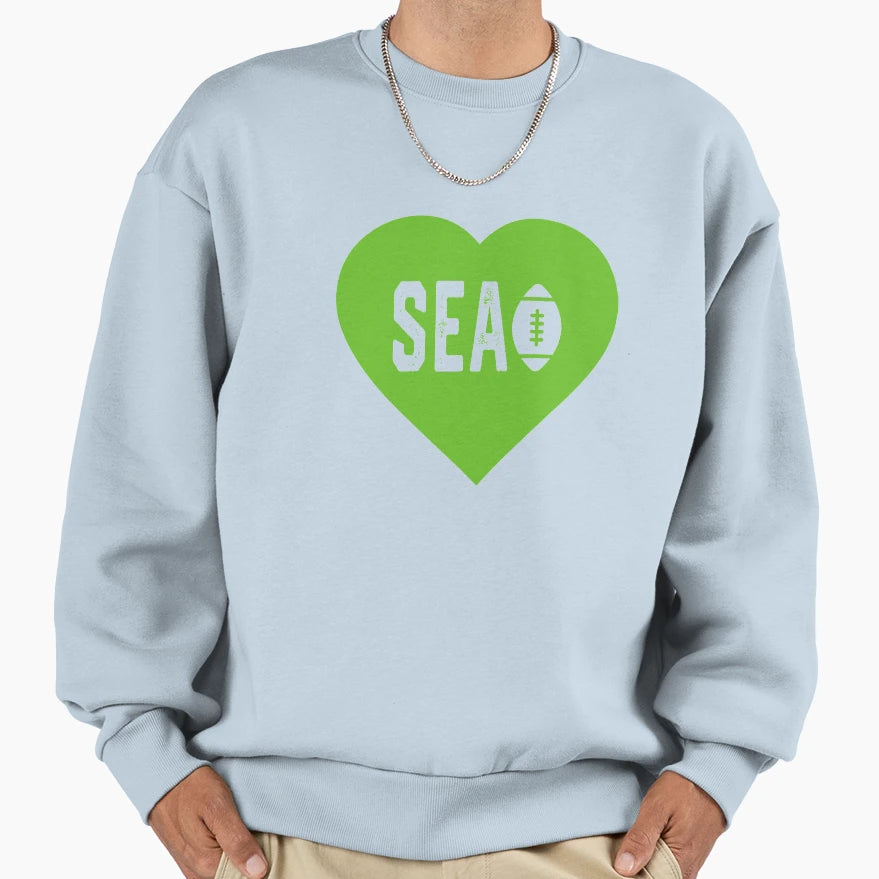 I Love Seattle Football Heart Sea Sweatshirt - Fun Novelty Design Unisex - T-Shirt, Sweatshirt, Hoodie