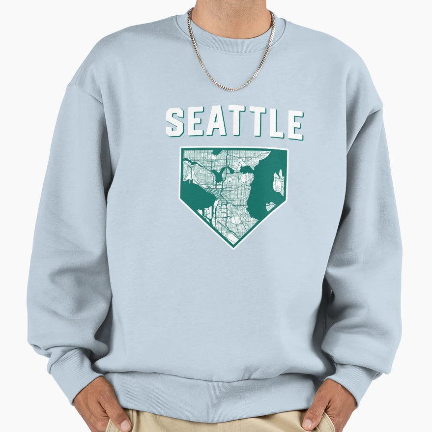 Seattle Baseball City Home Map Sweatshirt - Custom Art Print Unisex - T-Shirt, Sweatshirt, Hoodie
