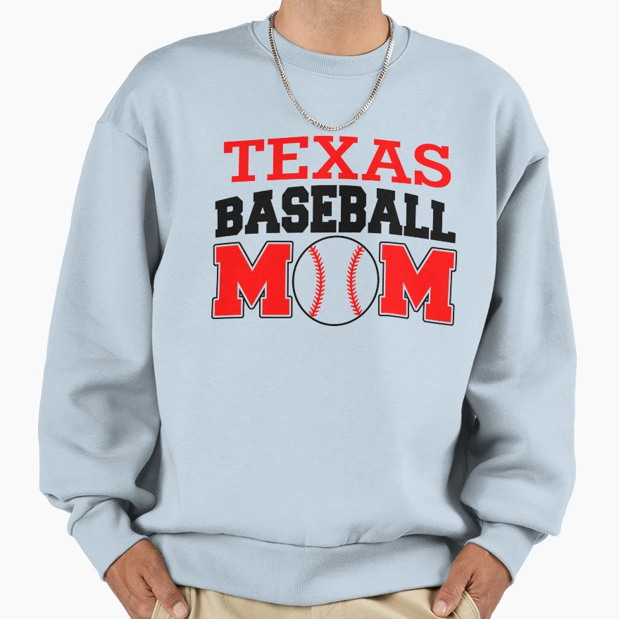 Texas Baseball Mom Sweatshirt - Custom Art Print for Adults - T-Shirt, Sweatshirt, Hoodie