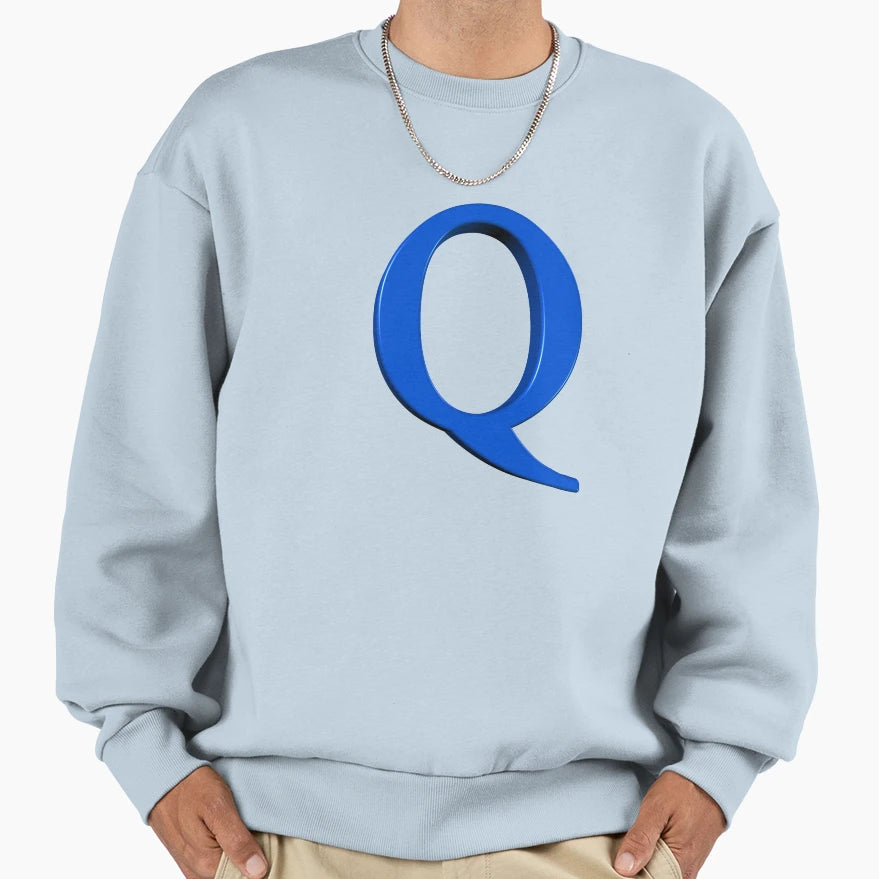 Letter Q Dimensional Blue Sweatshirt - Novelty Apparel Unisex - T-Shirt, Sweatshirt, Hoodie