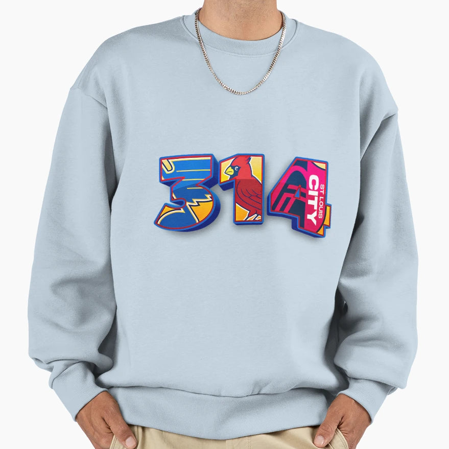 St Louis Area Code 314 Logos Inset Sweatshirt - Streetwear Style for Adults - T-Shirt, Sweatshirt, Hoodie