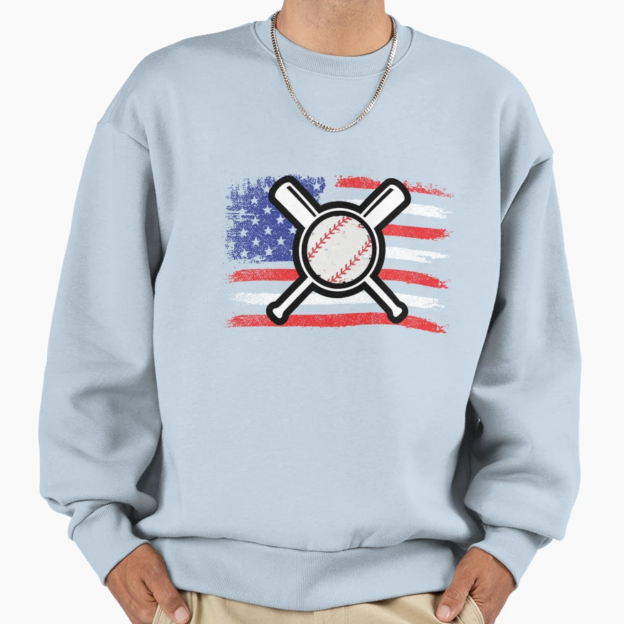 American Flag Baseball And Bats Sweatshirt - Casual Everyday Wear Men Women - T-Shirt, Sweatshirt, Hoodie
