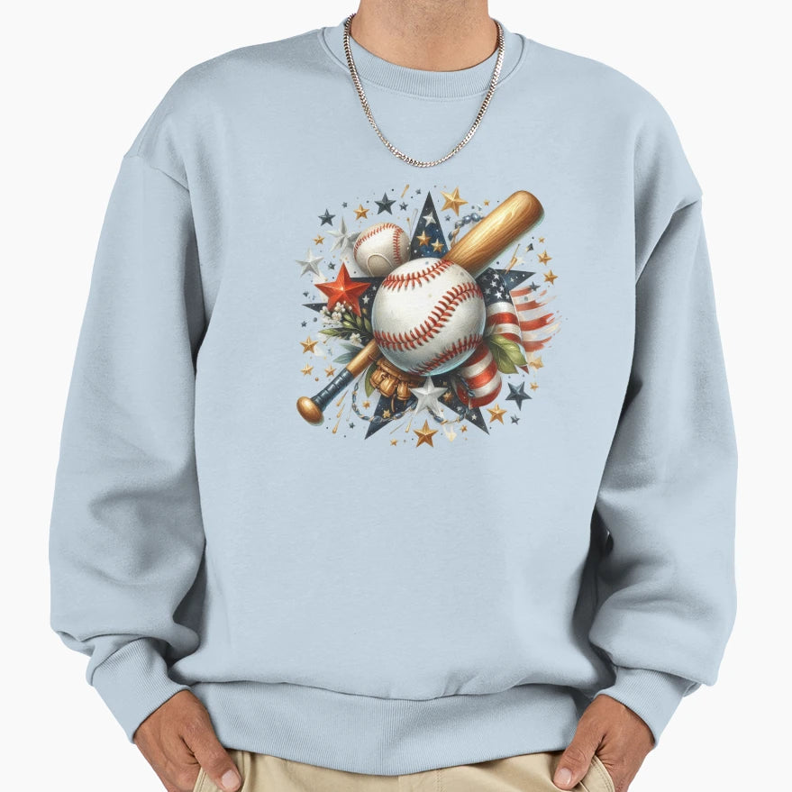 Baseball Baseball Hat Stars Sweatshirt - Custom Art Print Men Women - T-Shirt, Sweatshirt, Hoodie