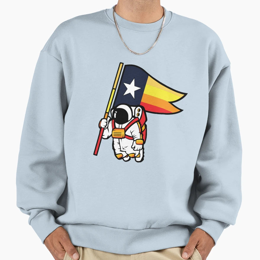 Houston Champ Texas Flag Astronaut Sweatshirt - Novelty Apparel for Adults - T-Shirt, Sweatshirt, Hoodie