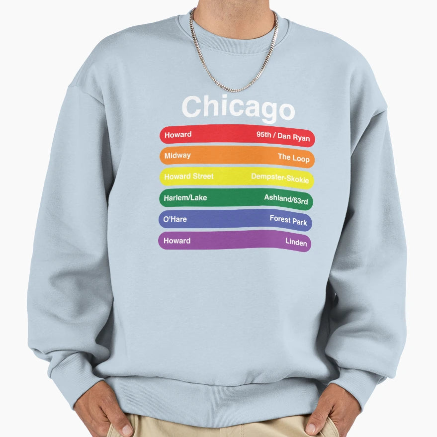 Chicago Pride Rainbow Flag Color Sweatshirt - Minimalist Print Unisex - T-Shirt, Sweatshirt, Hoodie