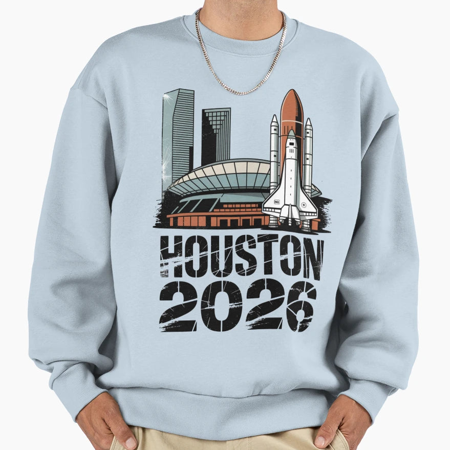 Houston 2026 Space Shuttle Football V12 T-Shirt - Fun Novelty Design Unisex - T-Shirt, Sweatshirt, Hoodie