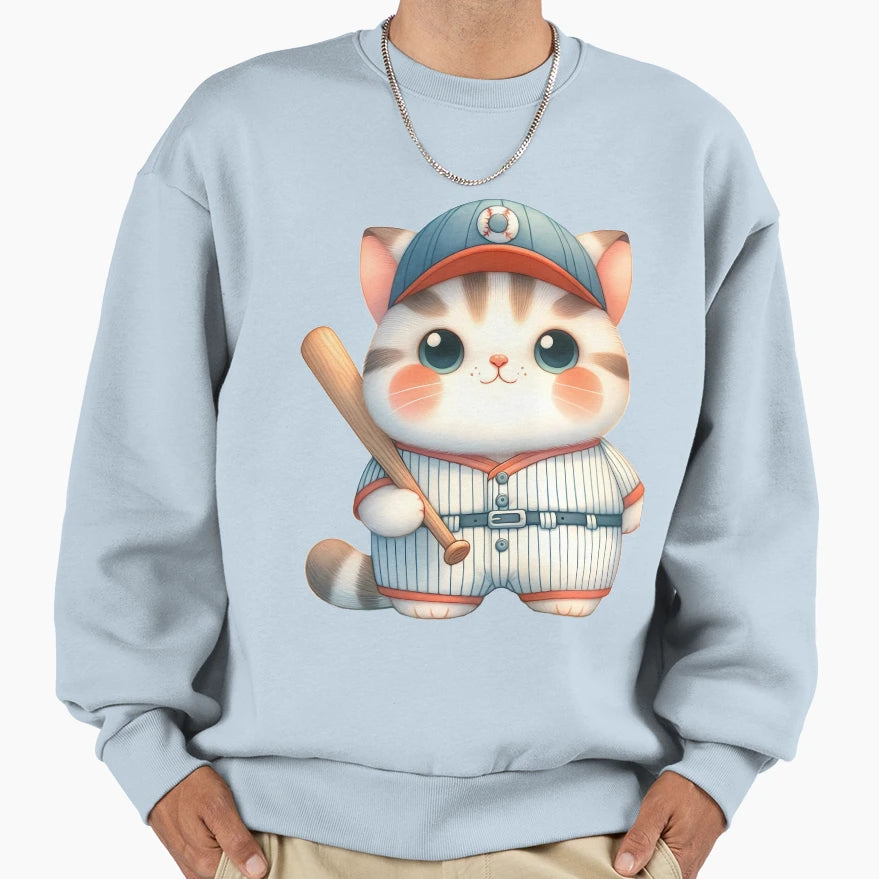 Funny Animals Baseball Graphics Cat Sweatshirt - Streetwear Style Unisex - T-Shirt, Sweatshirt, Hoodie