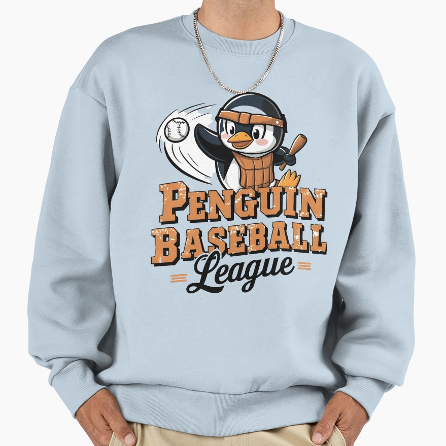Penguin Baseball League Sweatshirt - Graphic Print for Adults - T-Shirt, Sweatshirt, Hoodie