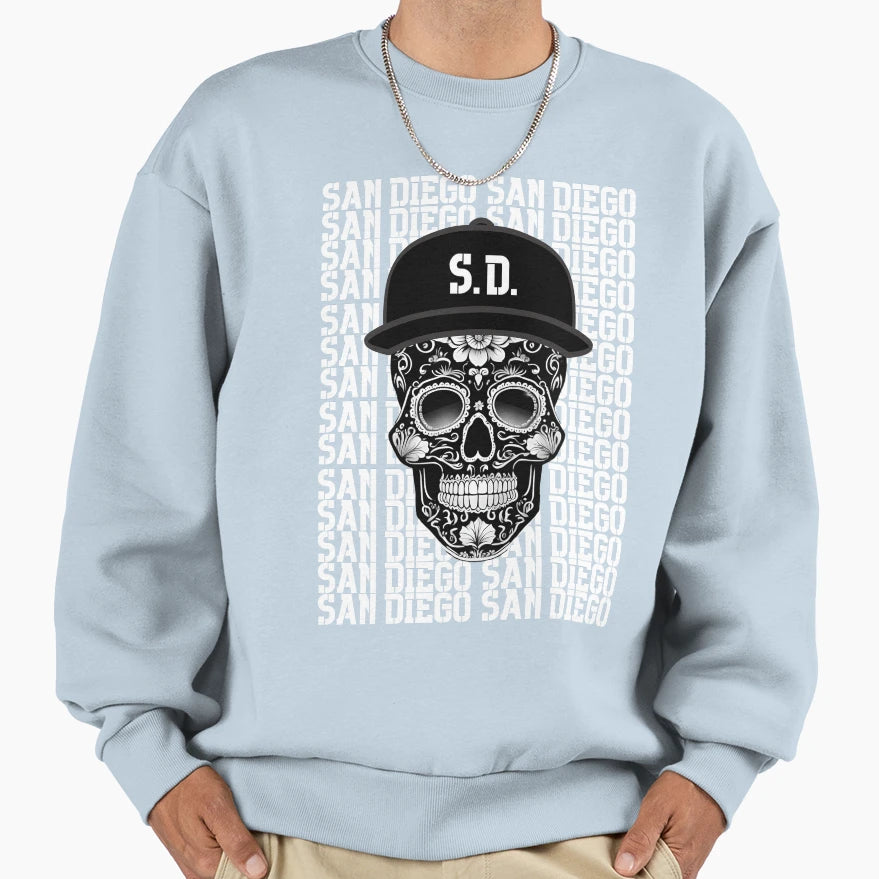 San Diego Black And White Sugar Skull Sweatshirt - Aesthetic Graphic Unisex - T-Shirt, Sweatshirt, Hoodie