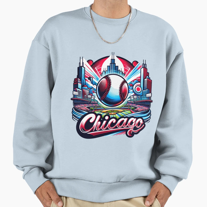Chicago Baseball Cityscape Badge Sweatshirt - Minimalist Print for Adults - T-Shirt, Sweatshirt, Hoodie