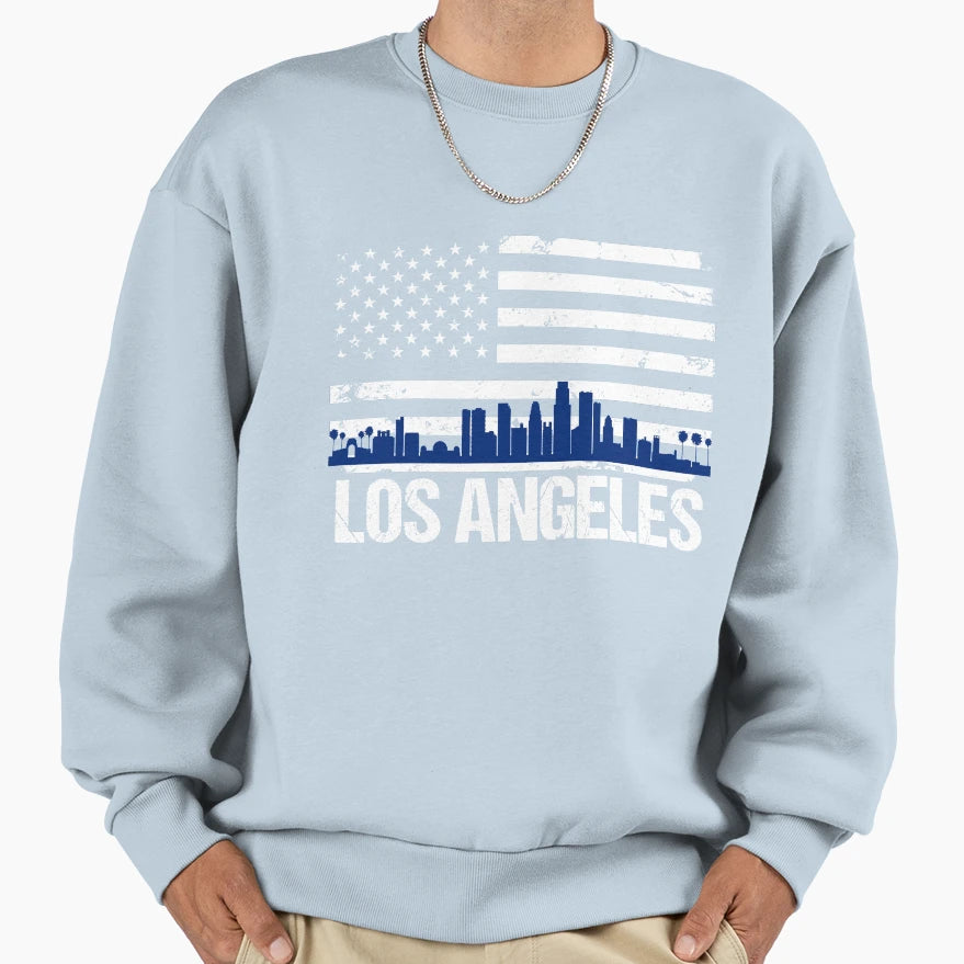 Los Angeles Skyline Distressed Sweatshirt - Novelty Apparel for Adults - T-Shirt, Sweatshirt, Hoodie