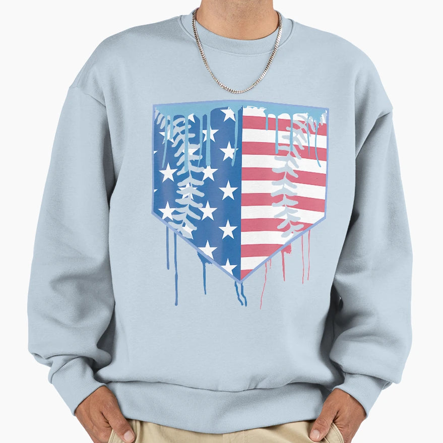 Baseball Drip Ice Cream Patriotic Sweatshirt - Custom Art Print for Adults - T-Shirt, Sweatshirt, Hoodie