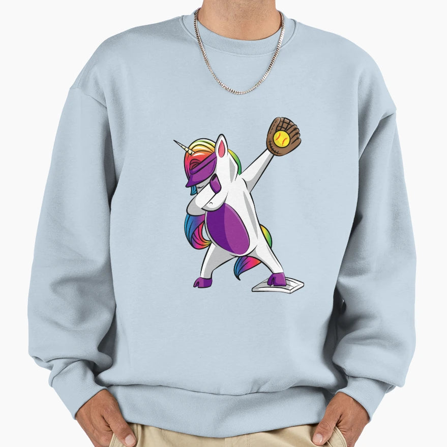 Dabbing Unicorn Softball Softball Sweatshirt - Aesthetic Graphic Unisex - T-Shirt, Sweatshirt, Hoodie