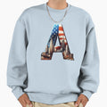 Nyc Skyline American Flag Letter Sweatshirt - Minimalist Print for Adults - T-Shirt, Sweatshirt, Hoodie