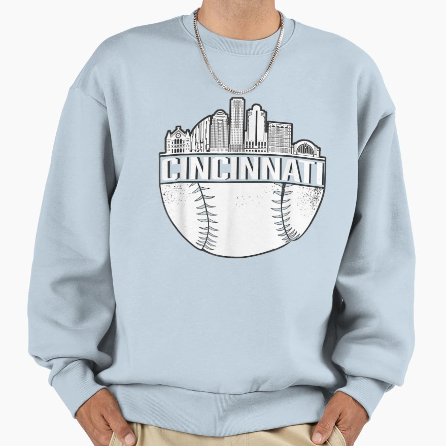 Cincinnati Baseball Distressed Sweatshirt - Novelty Apparel Men Women - T-Shirt, Sweatshirt, Hoodie