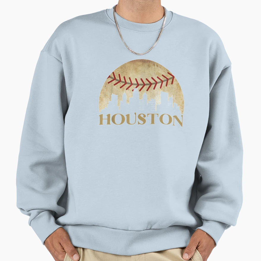Houston Texas Skyline Baseball Sweatshirt - Aesthetic Graphic Men Women - T-Shirt, Sweatshirt, Hoodie