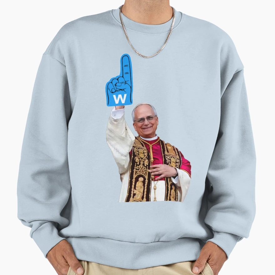 Pope Leo Xiv W Foam Finger Sweatshirt - Custom Art Print Men Women - T-Shirt, Sweatshirt, Hoodie