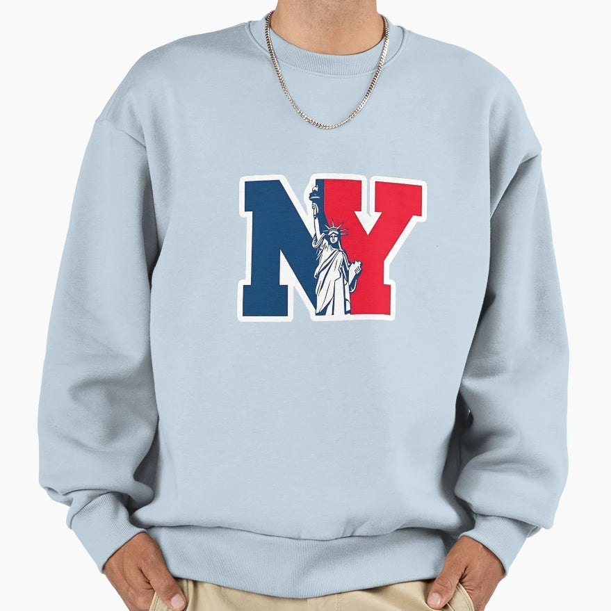 Ny Statue Liberty Red White Blue Sweatshirt - Unique Graphic Unisex - T-Shirt, Sweatshirt, Hoodie