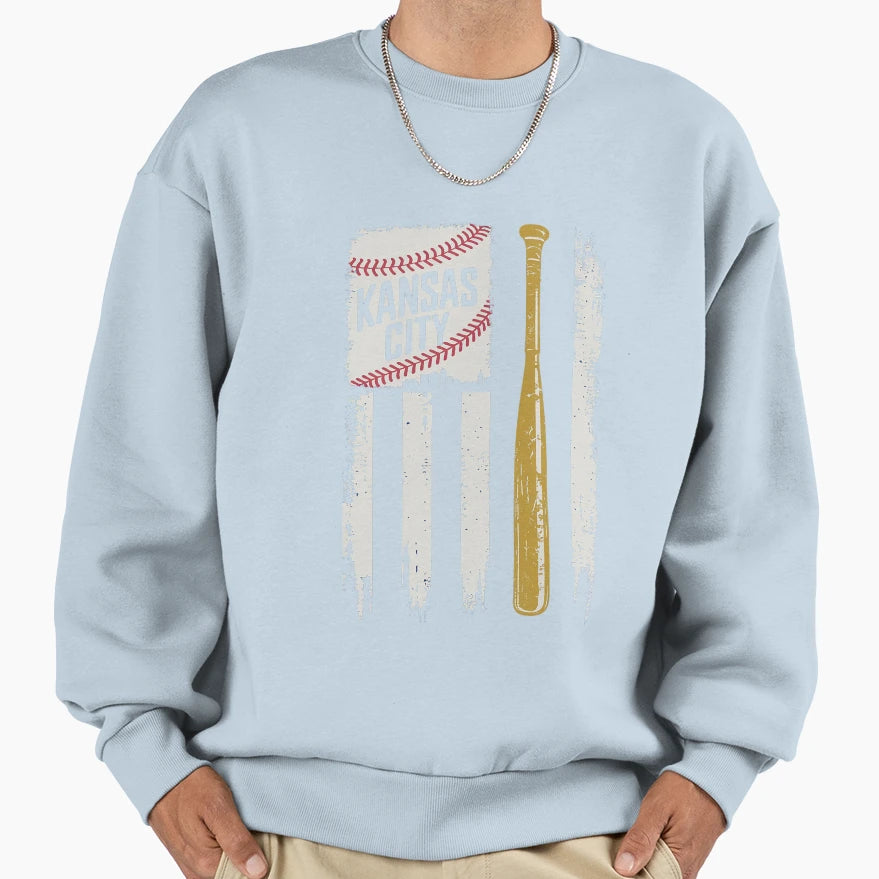 Kansas City Baseball Flag Patriotic Sweatshirt - Minimalist Print Unisex - T-Shirt, Sweatshirt, Hoodie