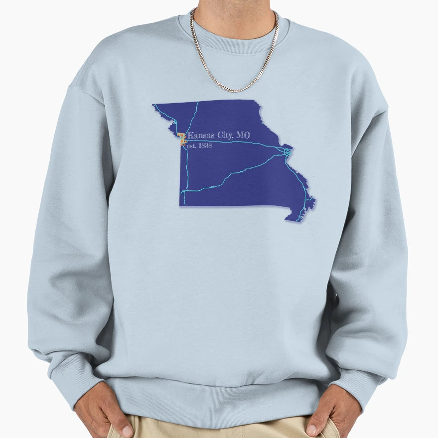 Kansas City Mo Blue Sweatshirt - Casual Everyday Wear Men Women - T-Shirt, Sweatshirt, Hoodie