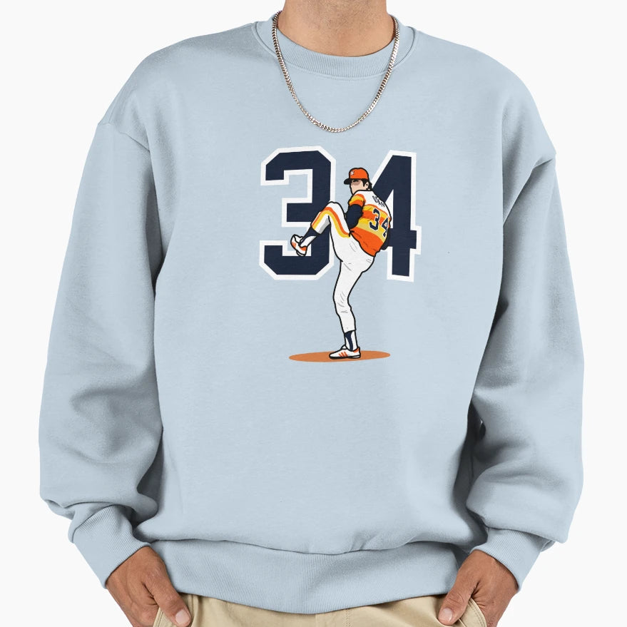 Cartoon Nolan Ryan Baseball Sweatshirt - Minimalist Print for Adults - T-Shirt, Sweatshirt, Hoodie