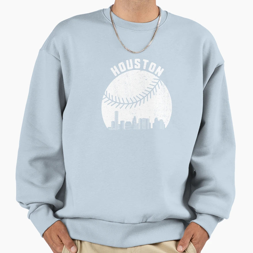 Houston Skyline Baseball Fan Sweatshirt - Aesthetic Graphic Men Women - T-Shirt, Sweatshirt, Hoodie